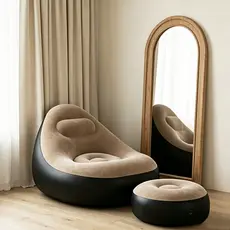 Kit Sofá Inflável Poltrona Confortável + Puff Portátil Com Bomba de Ar Inclusa Ideal Camping Piscina Sala Quarto