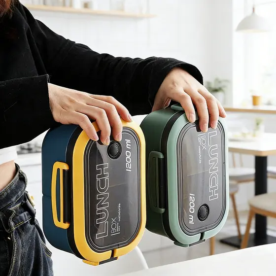 Marmita 1200ml Com Divisórias Hermética Pote Portátil Com Talheres Para Trabalho e Escola, Não Elétrica
