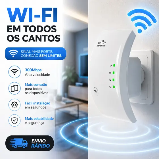 Repetidor Amplificador De Sinal Wifi 300/mbps Ultra Rápido sinal forte Botão WPS 1 Toque Cobertura Estável Consumo Apena