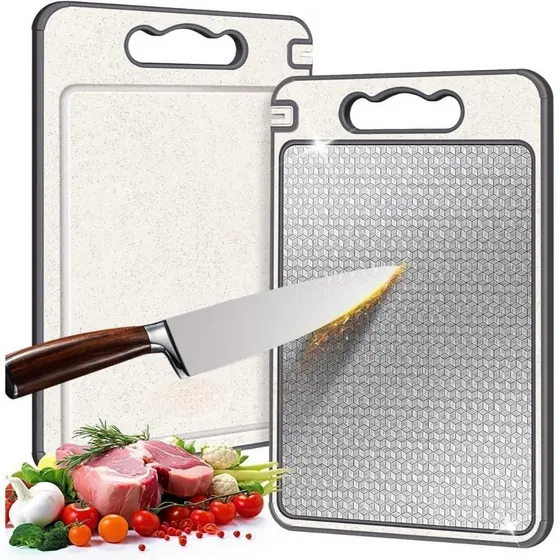 Tábua De Corte Dupla Face De Titânio Premium-Aço Inoxidável De Qualidade Alimentar Para Cozinha E Sala De Jantar