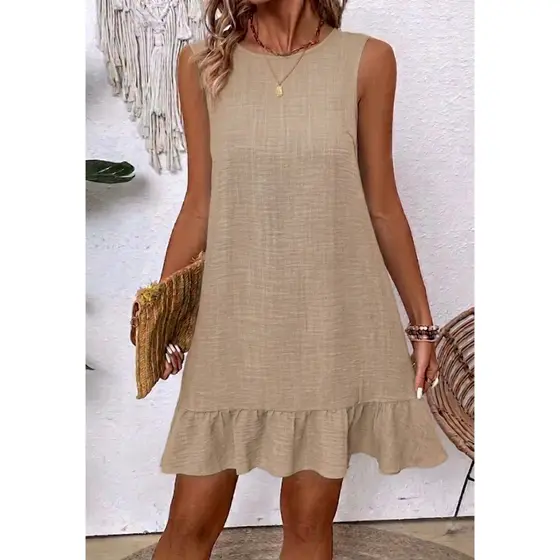 Vestido Casual Leve Soltinho Com Babado Sem Manga Verão Confortável Feminino