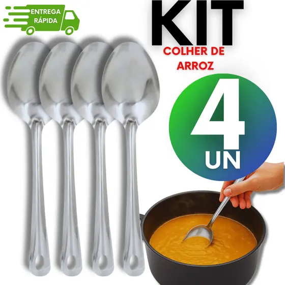 Kit Colheres de Arroz Grandes Aço Inox 25cm – Reforçadas e Profissionais | Utensílio de Cozinha Ideal para Servir