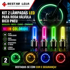 BESTAR LOJA Kit 2 Lâmpadas Led Para Roda Válvula Bico Pneu Bicicleta Moto Carro Caminhão Neon Colorido