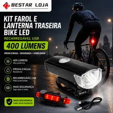 BESTAR LOJA Kit Farol E Lanterna Traseira Bike Led Recarregável Usb 400 Lúmens Prova Dágua Segurança Bicicleta