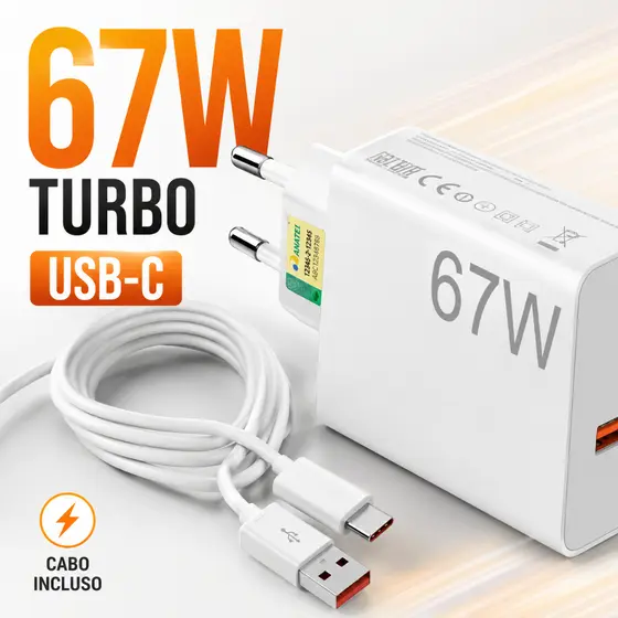 Carregador  USB-C Super Rápida 67W Tipo C Fonte  Bivolt para Android Xiaomi e Iphone
