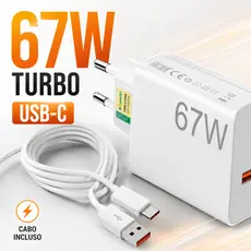 Carregador USB-C Super Rápida 67W Tipo C Fonte  Bivolt para Android Xiaomi e Iphone