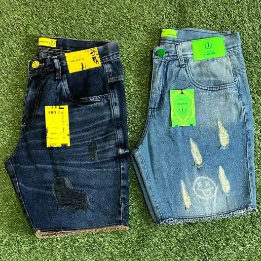 KIT 2 Bermuda Emoji Jeans Masculina Destroy Curta Jogador