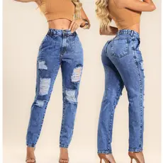 Calça MOM Jeans Premium Feminina Cós Alto Tecido Grosso Levanta Bumbum C Pinça Lançamento 2026