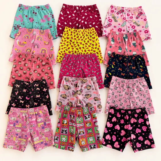 Kit 3 Short Infantil Menina Estampado Algodão - Tamanhos 1 ao 12