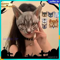 Máscara de Gato 3D Simulada, Máscara de Meia Face para Dança, Máscara de Cosplay de Animal, Acessório para Festa de Fant