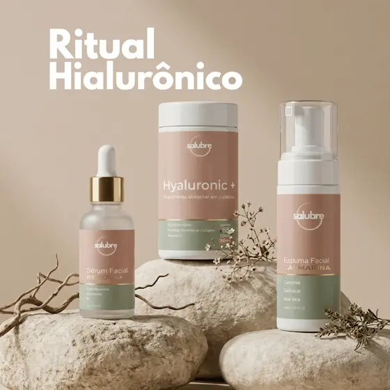 Kit Tratamento de Pele Skin Care Hyaluronic Vitamina C Suplemento + Limpeza e Sérum