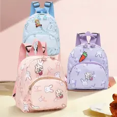 Mochila Escolar Infantil Urso e Coelho Menino e Menina com Alças Acolchoadas e Zíper Durável
