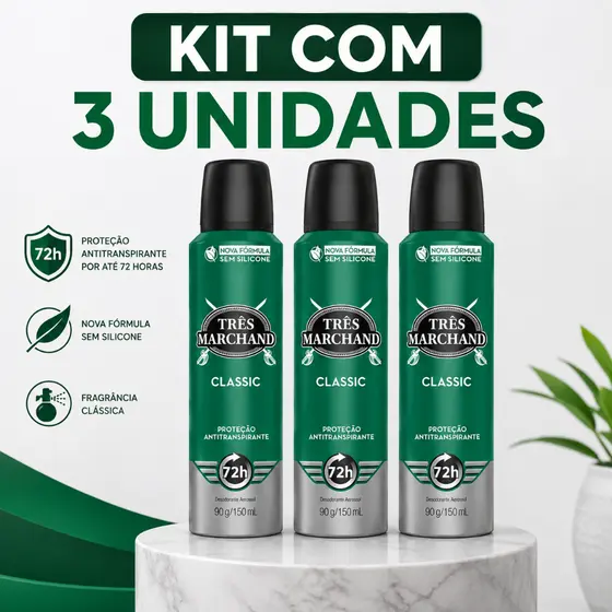 Kit com 3 Unidades - Desodorante Aerossol Classic Très Marchand - 150ml