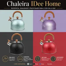 Chaleira De Aço Inox IDee Home 2/3/4 Litros com Apito Pode Ser Usado em Fogão de Indução Ideal para Chá e Café