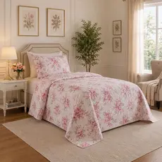 Cobre Leito Solteiro Matelado 2 Peças 1,60mx2,20n + Fronha com Zíper - Colcha Acolchoada Elegante