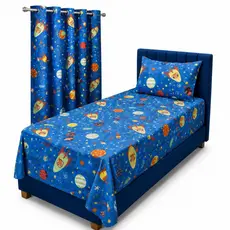 Kit Quarto Infantil – Jogo de Lençol + Cortina Estampados Algodão - Poliester