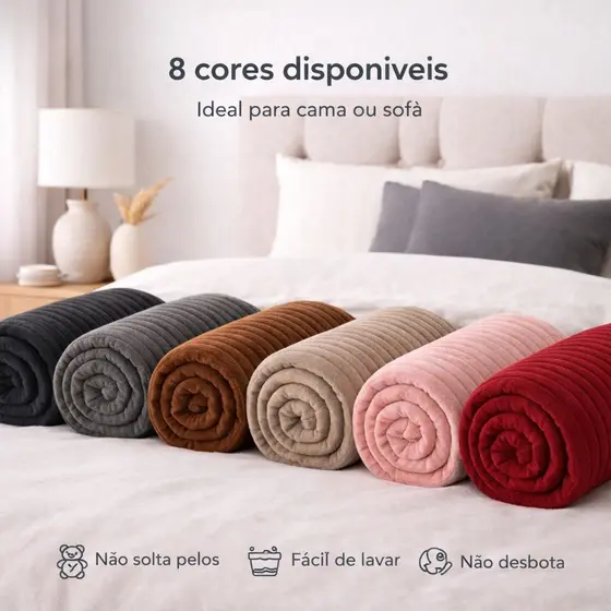 Manta Casal Microfibra Canelada 1,80x2,00m – Super Macia, Quentinha e Aconchegante