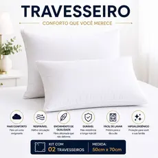 Kit 2 Travesseiros Pluma Premium 70x50cm Antialérgico Macio Alto Luxo Hotel Toque Suave Confortável