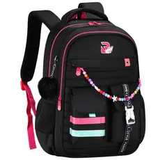 Mochila Escolar Feminina Cute com Bordado de Coração Pompom Miçangas Grande Capacidade Leve para Escola Passeios Diário