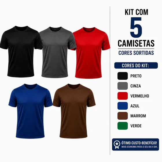 Kit 5/10 Camisetas Dry Fit Masculina Academia Treino Corrida Leve Respirável Cores Sortidas