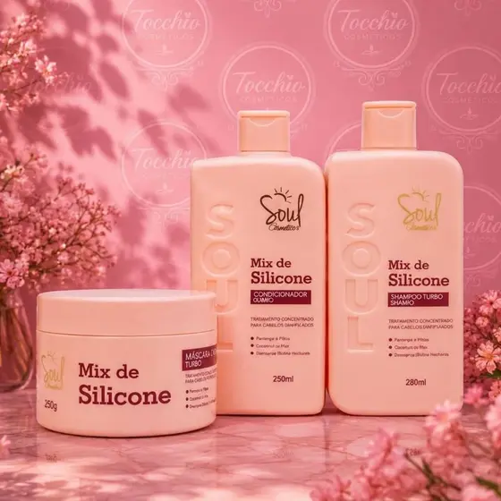 Linha Capilar MIX DE SILICONE SOUL 04 itens - Spray Finalizador - Shampoo - Condicionador - Mascara
