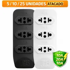Barra 3 Tomadas Kit 5 / 10 / 25 UN Régua Bivolt 10A 20A Sem fio Para Extensão Elétrica Filtro Linha