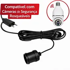 Soquete Extensor Para Câmera de Segurança Rosqueável Bivolt 10A Rabicho Bocal Rosca Lâmpada Vigia