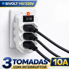 Benjamin 3 Tomadas Tripla Com Botão Liga Desliga 2P+T Bivolt 110 / 220 V Filtro De Linha 10A