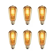 Kit 6 Lâmpadas Filamento Led Retrô Vintage 4w Quente ST64 127/220V E27 Bivolt