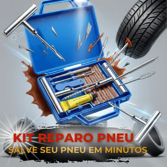 Kit Reparo Conserto Furo Remendo Pneu Metal Carros Motos Bike + Macarrão + Maleta 13 Peças Premium