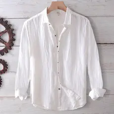 Quatro estações masculino casual cor sólida lapela camisa puro algodão linho respirável simples camisa masculina casual