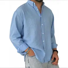 Camisa Masculina Lavagem Algodão Botão Manga Longa Camisa Masculina 7.1