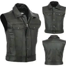Colete excelente botão de zíper motocicleta Casual colete de couro masculino 6.23