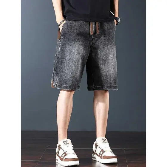 Estilo europeu americano Retro na moda Denim calças cortadas soltas em linha reta calças médias pesado Casual costura ad