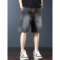 Estilo europeu americano Retro na moda Denim calças cortadas soltas em linha reta calças médias pesado Casual costura ad