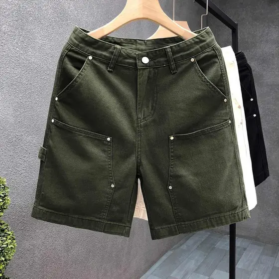 Design de moda europeu americano {estilo de design}!Recomendação Pesada!Short jeans retrô fino solto de cinco pontos