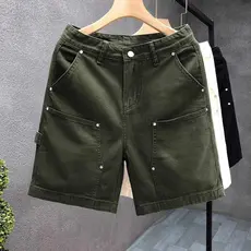 Design de moda europeu americano {estilo de design}!Recomendação Pesada!Short jeans retrô fino solto de cinco pontos