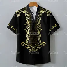Estilo Étnico Camisa Barong Masculina Para Roupas Masculinas Vintage ASEAN Topos Étnica Oversize Padrão Retro Ao Ar Livr
