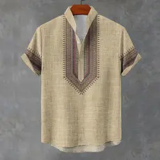 Estilo Étnico Camisa Barong Masculina Para Roupas Masculinas Vintage ASEAN Topos Étnica Oversize Padrão Retro Ao Ar Livr