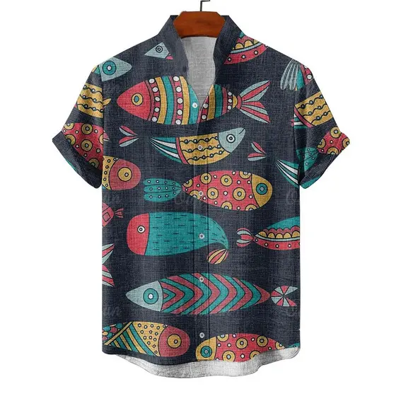 Camisa Masculina Para Roupas Masculinas Verão Casual De Manga Curta Havaiana Ao Ar Livre Street wear 76a