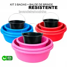 Kit 3 Bacias Plásticas Extra Grandes E Balde 12L Multiuso Lavanderia e Limpeza Casa Cozinha