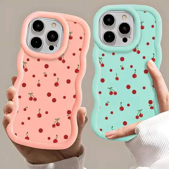 Ins Cereja Capinha Capa Silicone Anti-impacto Para IPhone 14 15 16 13 11 12 Normal Pro Max Ar
