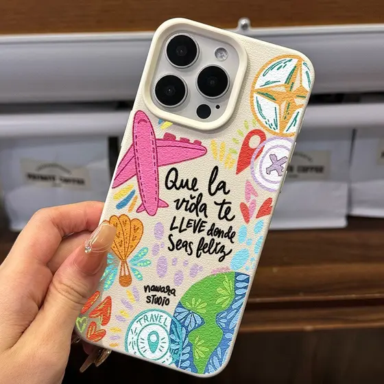 Viagem dos sonhos Ilustração mão Capa Capinha Para iPhone 17 Air 16 15 14 Plus 13 12 11 Pro Max Silício Couro Sintético