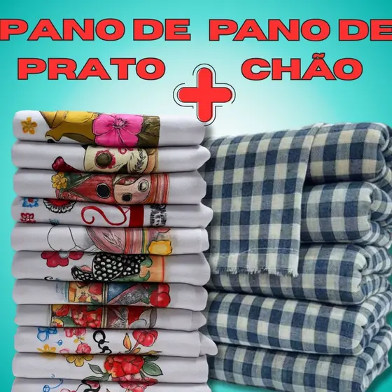 Kit Pano de Prato + Pano de Chão Xadrez - Pano de Prato Estampado