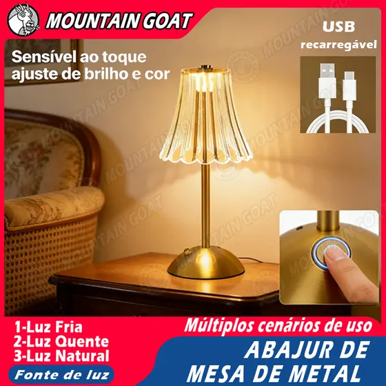 Lâmpada Abajur Mesa Com Barra Led Sensor Toque De Luz Quarto Sem Fio 3 Cores