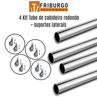 4 Kit Tubo Cabideiro Redondo P/ Guarda Roupa - Ideal para arara e guarda-roupas KITTUBOREDONDO4