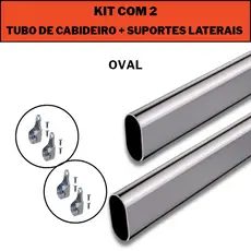 2 Kits Tubo de Cabideiro Oval  Arara para Guarda-Roupas + Suportes Laterais e Parafusos (Sob Medida)