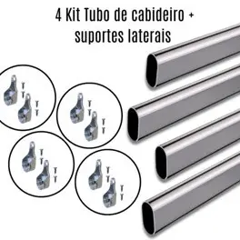 4 Kits Tubo de Cabideiro Oval  Arara para guarda-roupas + suportes laterais e parafusos (sob medida)
