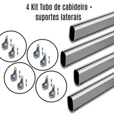 4 Kits Tubo de Cabideiro Oval  Arara para guarda-roupas + suportes laterais e parafusos (sob medida)