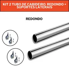 2 Kit Tubo Cabideiro Redondo Arara guarda-roupas e closets + suportes laterais e parafusos